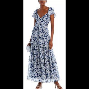 Aqua Flutter Sleeve Tiered Maxi Dress Like New Size M